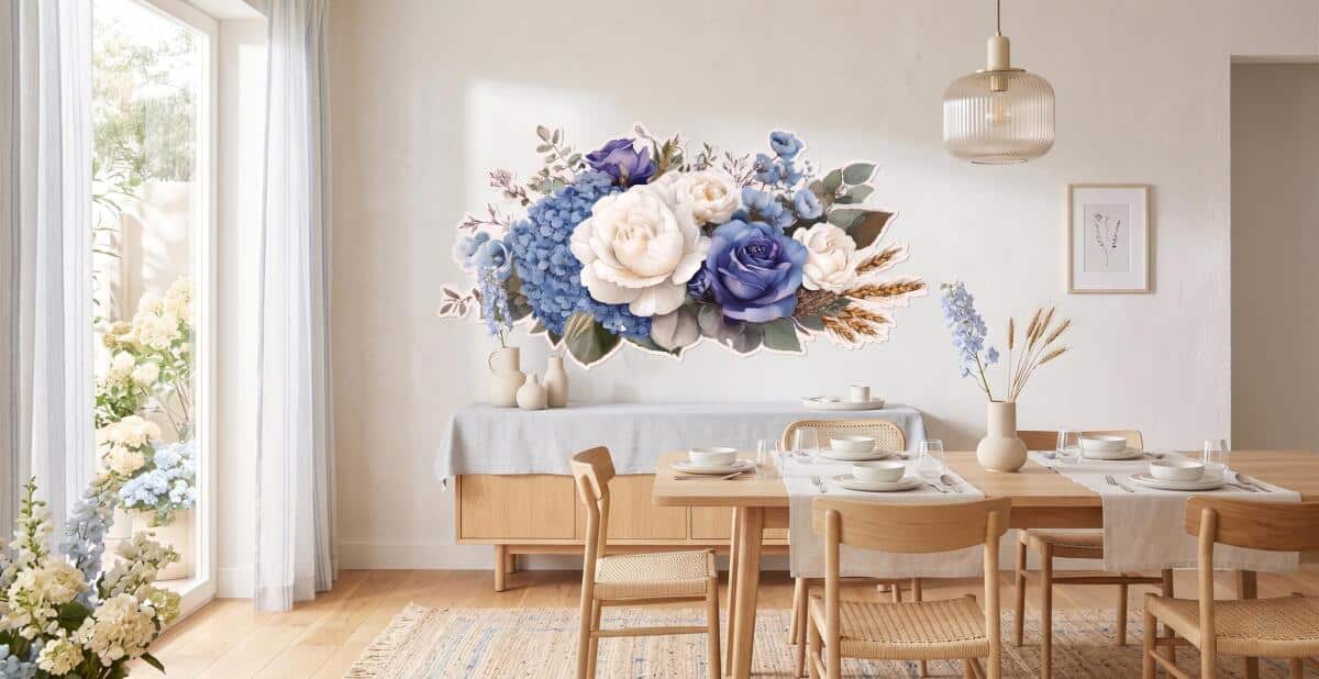 Naklejka na ścianę- Bukiet Kwiatów- Hortensje i Róże w stylu boho T82467 - zdjęcie 3