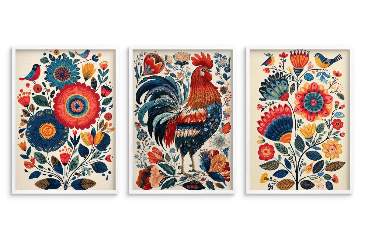 Kolorowe Plakaty folkowe z kogutem | Zestaw w stylu ludowym do jadalni, kuchni 82425 - zdjęcie 8