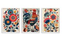 Kolorowe Plakaty folkowe z kogutem | Zestaw w stylu ludowym do jadalni, kuchni 82425 - miniaturka 8