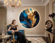 Luksusowy Obraz Okrągły w stylu Glamour- Abstrakcja Granat i złoto 82412 - miniaturka 6