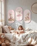 Uroczy Tryptyk Elipsa- Pastelowy Króliczek | Różowe Obrazy do pokoju dziewczynki  96002 - miniaturka 6