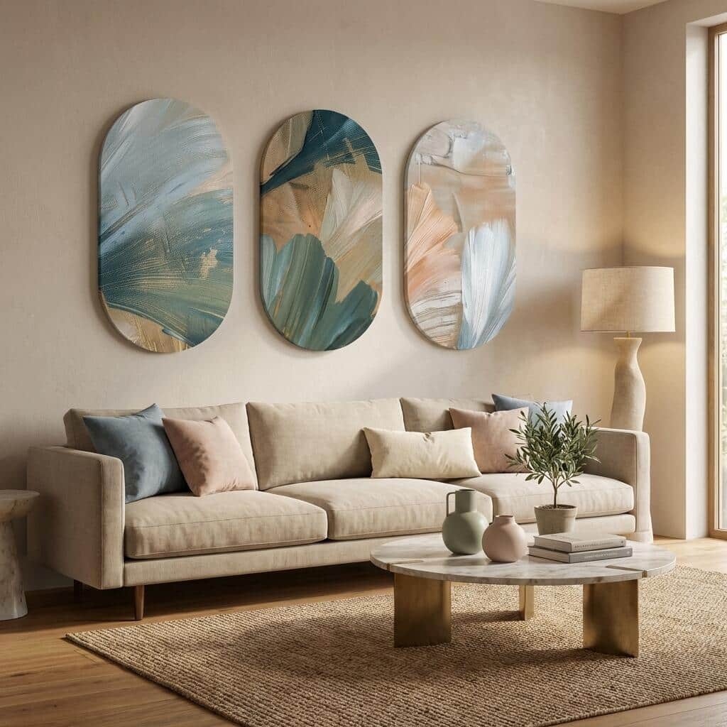 Nowoczesny Tryptyk Elipsy w kolorach ziemi | Organiczne kształty Abstrakcja 42240 - zdjęcie 4