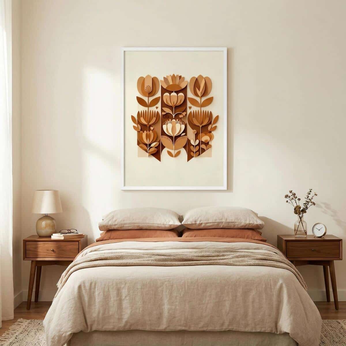 Plakat z efektem 3D- Geometryczne, brązowe kwiaty | Obraz etno design 51152 - zdjęcie 4