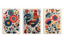 Kolorowe Plakaty folkowe z kogutem | Zestaw w stylu ludowym do jadalni, kuchni 82425 - miniaturka 9