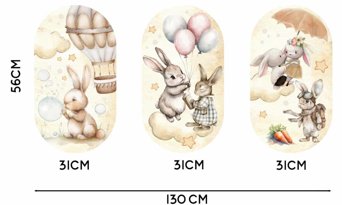 Akwarelowe Króliczki - Beżowy obrazy elipsy do pokoju dziecka 42221 - zdjęcie 4