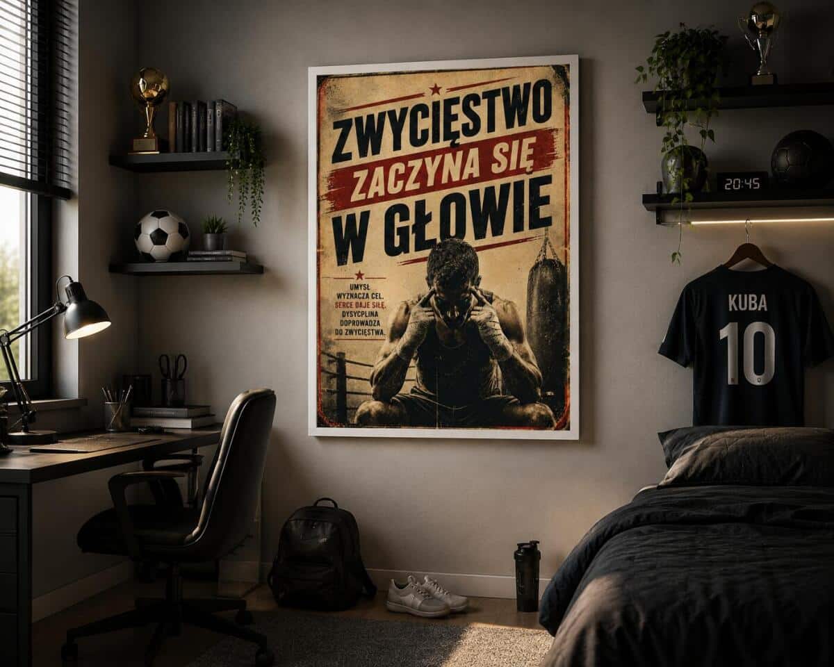Plakat motywacyjny w stylu Retro | Obraz sportowy- Bokser | Zwycięstwo zaczyna się w głowie 76002 - zdjęcie 6