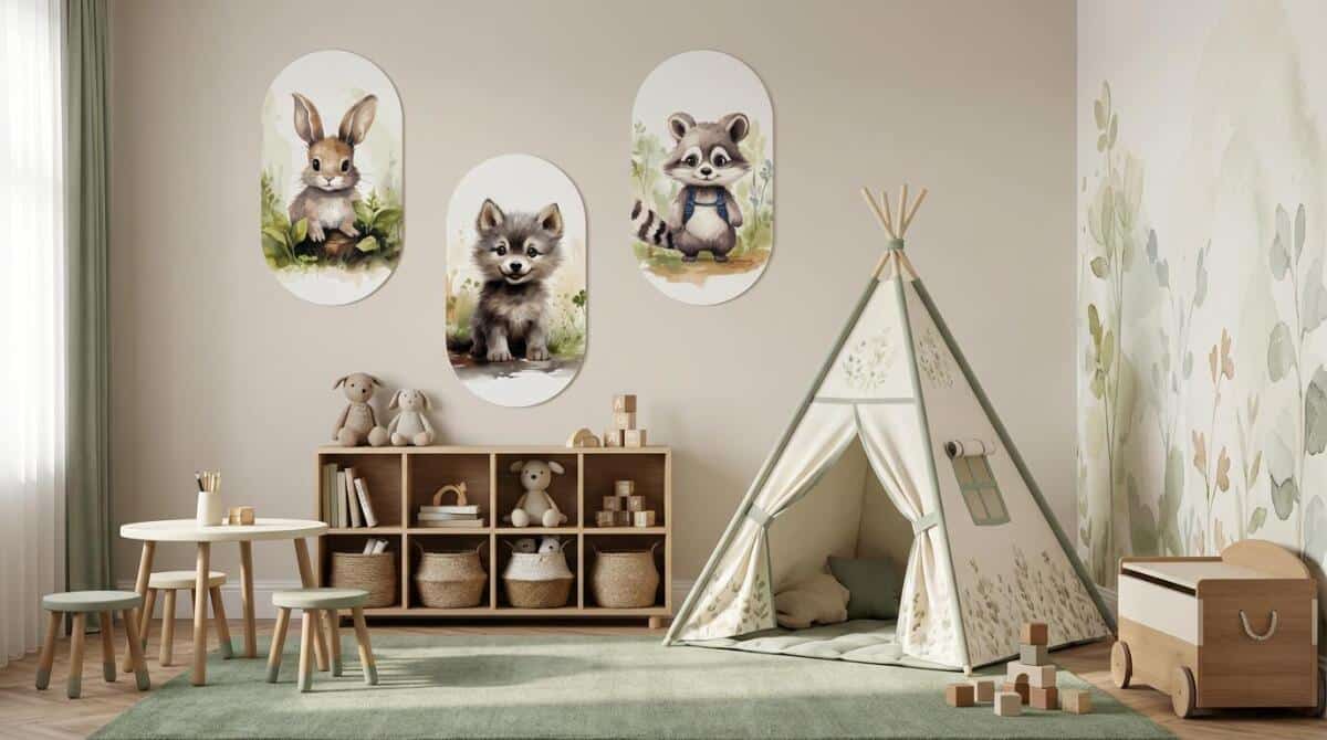 Akwarelowe Obrazki dla dzieci- Leśne Zwierzątka | Dekoracja Boho do pokoju przedszkolaka 42227 - zdjęcie 4