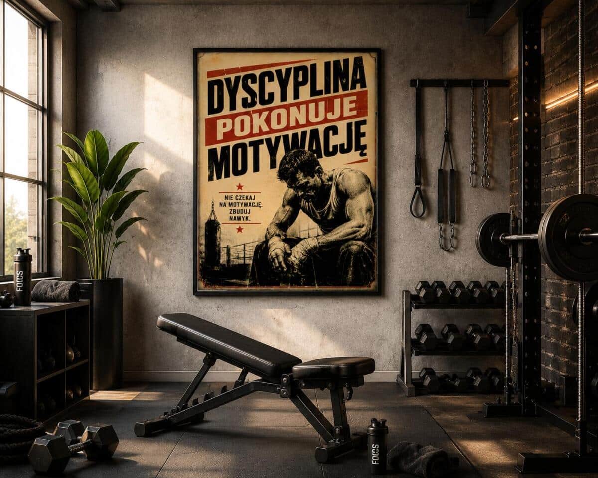 Motywacyjny Plakat Retro- dyscyplina pokonuje motywację | Dekoracja do siłowni, sypialni Loft 76006 - zdjęcie 2