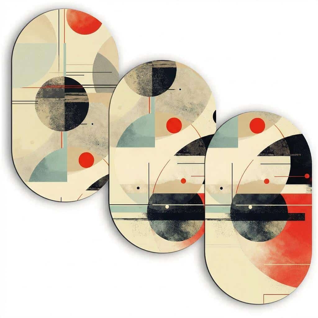 Oryginalne Obrazy do salonu Owale - Geometryczna Abstrakcja Retro 42231
