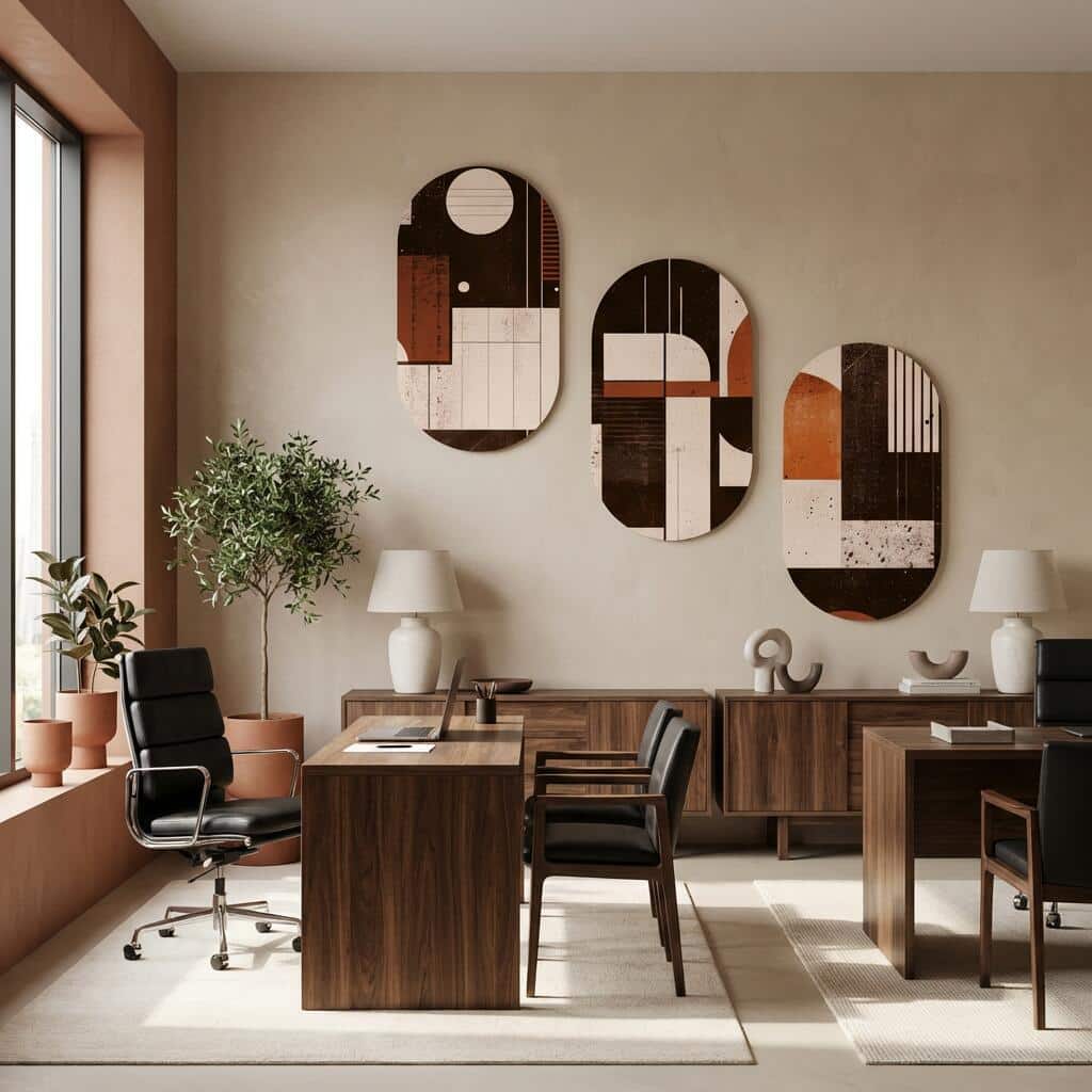 Obrazy Owalne w stylu Bauhaus | Abstrakcyjny Tryptyk Retro 42236 - zdjęcie 3