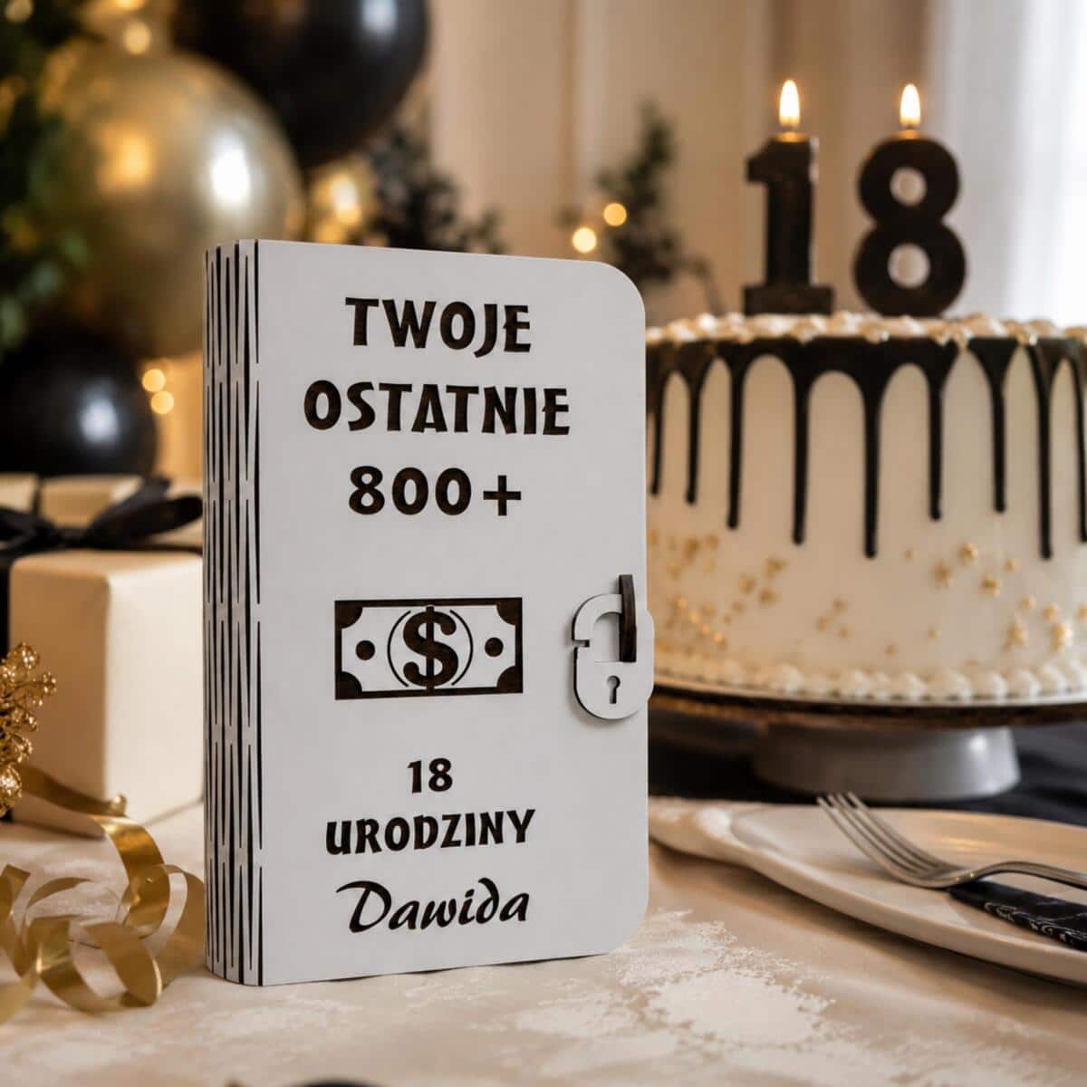Pudełko na pieniądze- Prezent na 18 urodziny | Życzenia na osiemnastkę- Twoje Ostatnie 800+ 82428 - zdjęcie 5