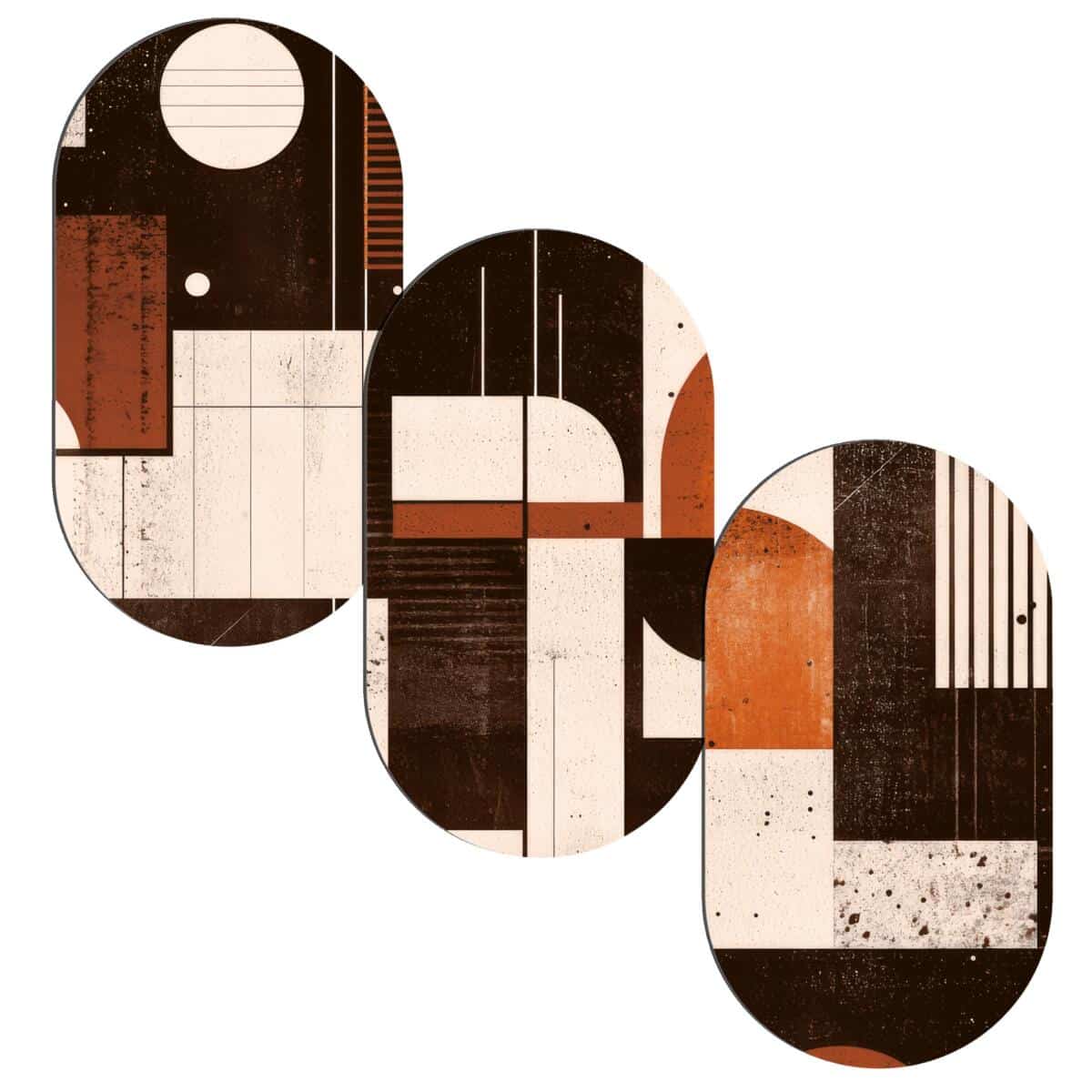 Obrazy Owalne w stylu Bauhaus | Abstrakcyjny Tryptyk Retro 42236