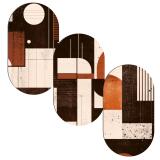 Obrazy Owalne w stylu Bauhaus | Abstrakcyjny Tryptyk Retro 42236 - miniaturka 1