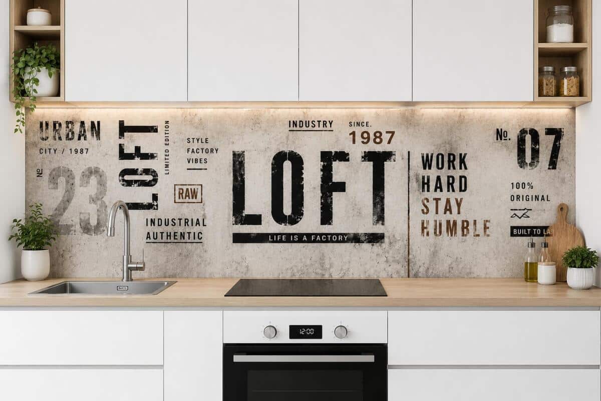 Szary Panel Kuchenny Loft | Płyta ochronna nad blat- Beton, styl urban, industrialny 76014