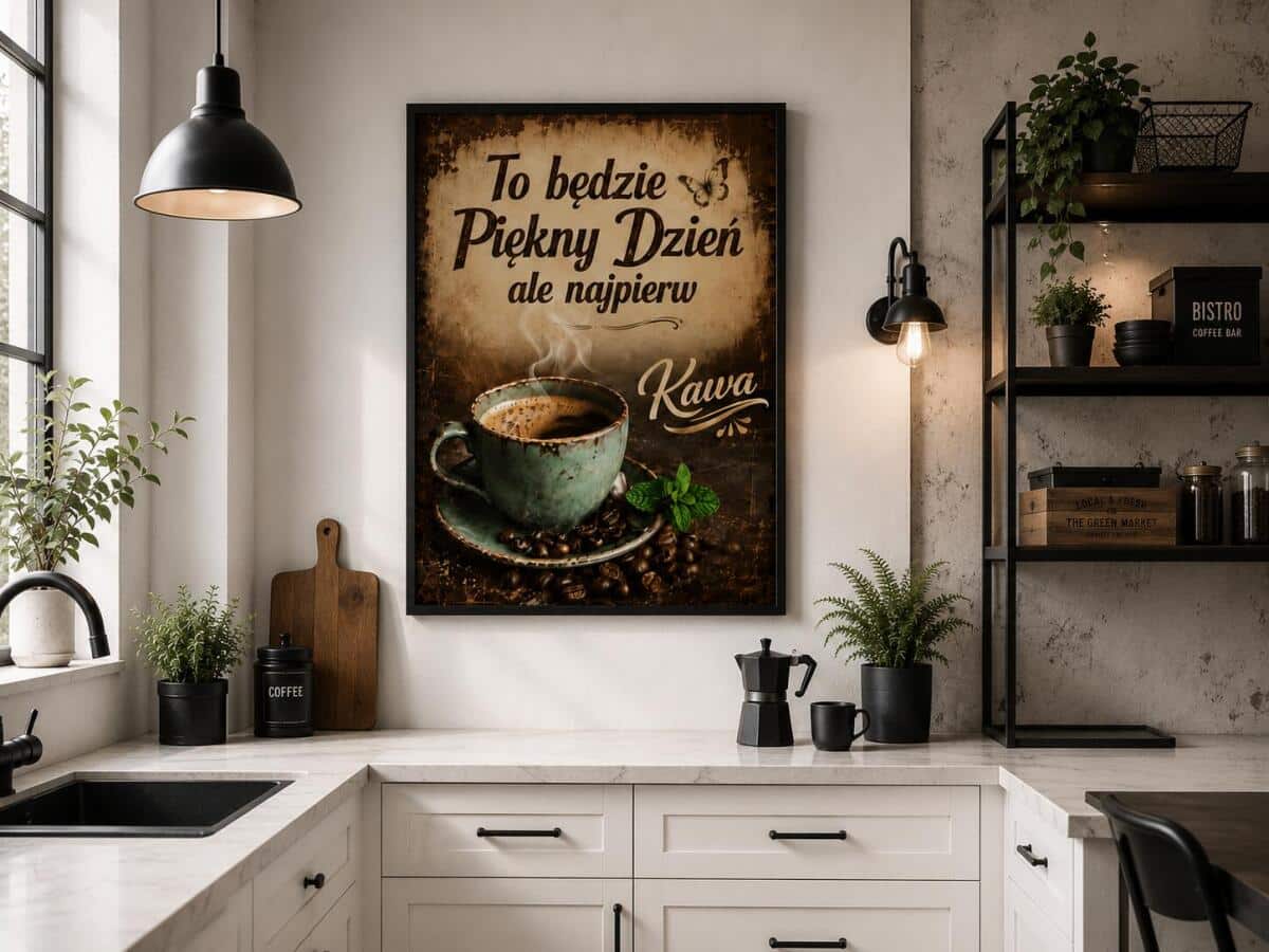 Plakat do kuchni, kawiarni- To będzie piękny dzień, ale najpierw Kawa | Obraz w stylu vintage 76010 - zdjęcie 6
