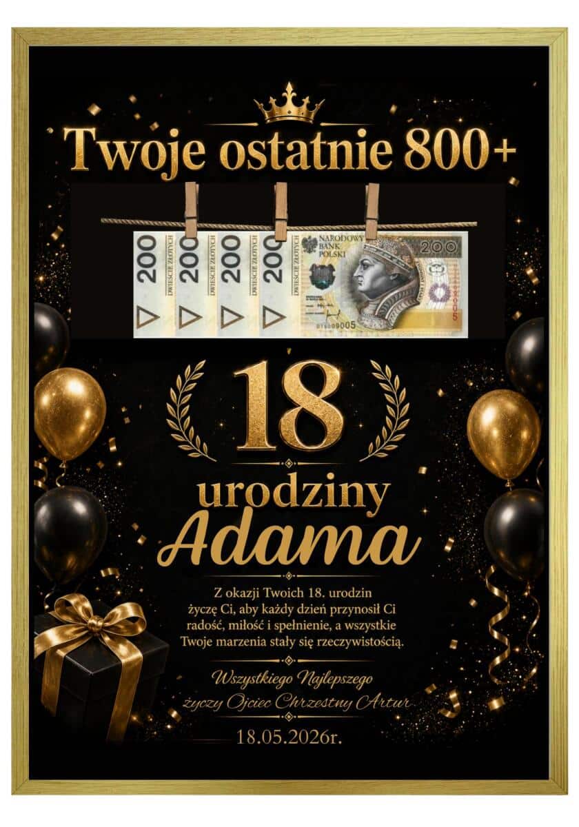 Kartka urodzinowa z miejscem na pieniądze | Prezent na18 urodziny, Plakat na osiemnastkę 31000