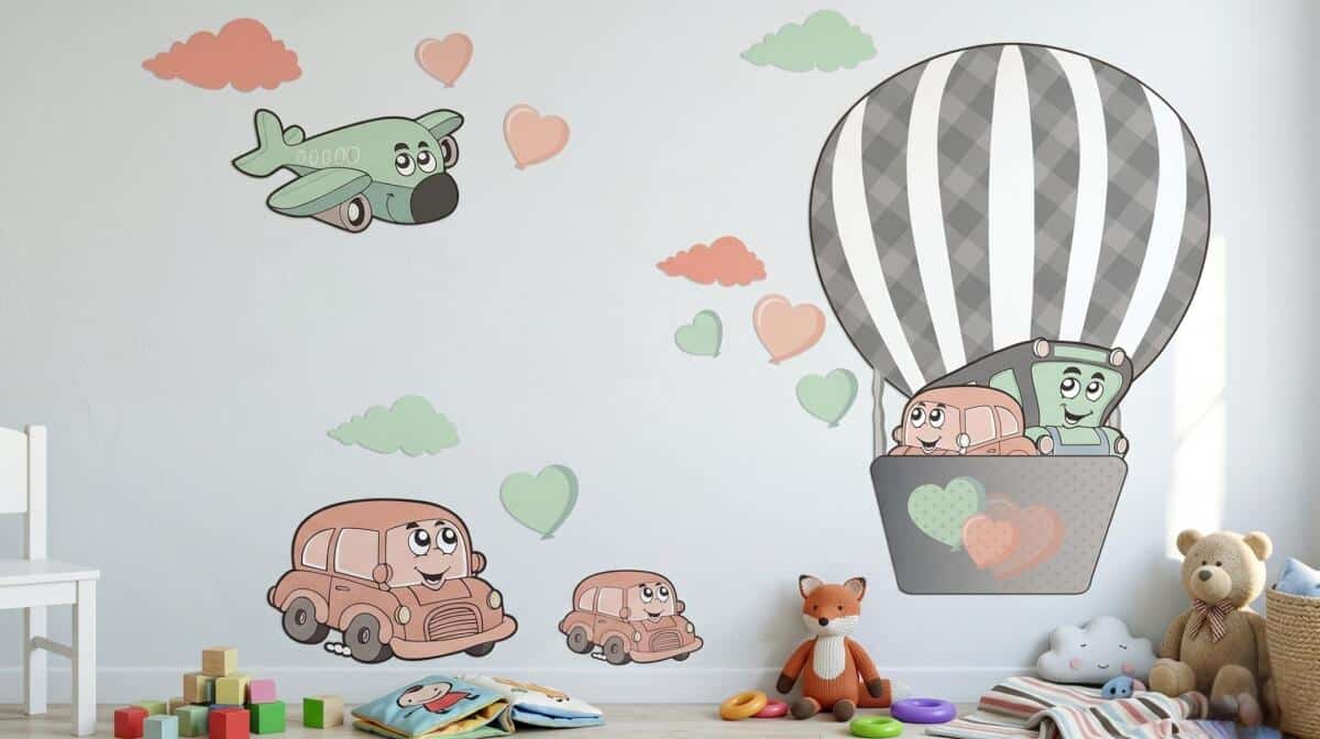 Naklejka ścienna dla dzieci - balony, auta 1412 - zdjęcie 3