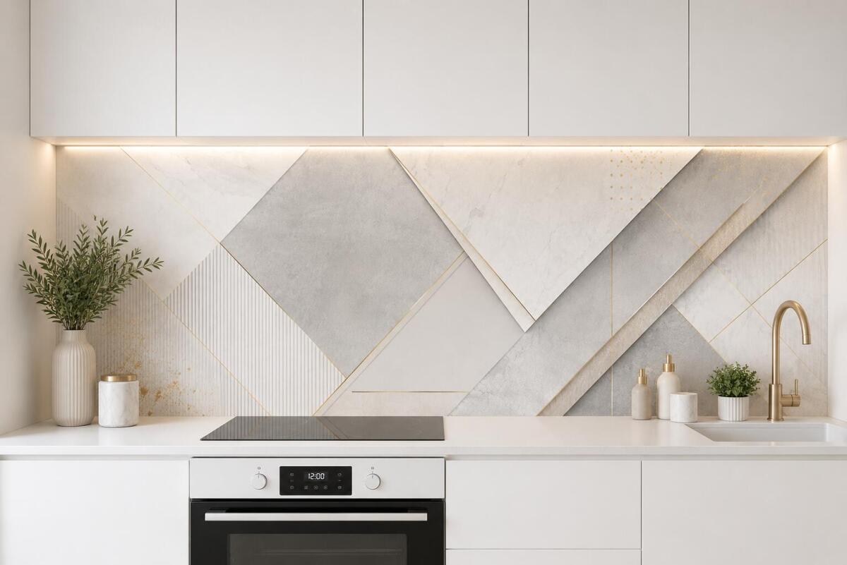 Panel nad blat kuchenny Glamour– Geometryczne wzory, marmur, złote akcenty 76033