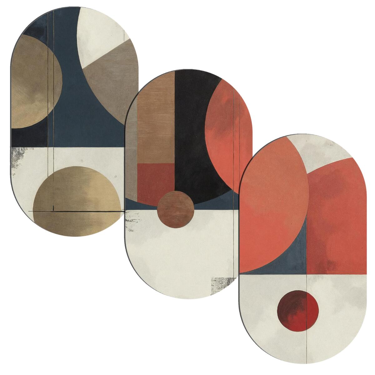 Designerskie Obrazy Elipsy - Abstrakcja, Geometria | Tryptyk Retro- Terakota i Granat 42234