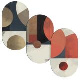 Designerskie Obrazy Elipsy - Abstrakcja, Geometria | Tryptyk Retro- Terakota i Granat 42234 - miniaturka 1