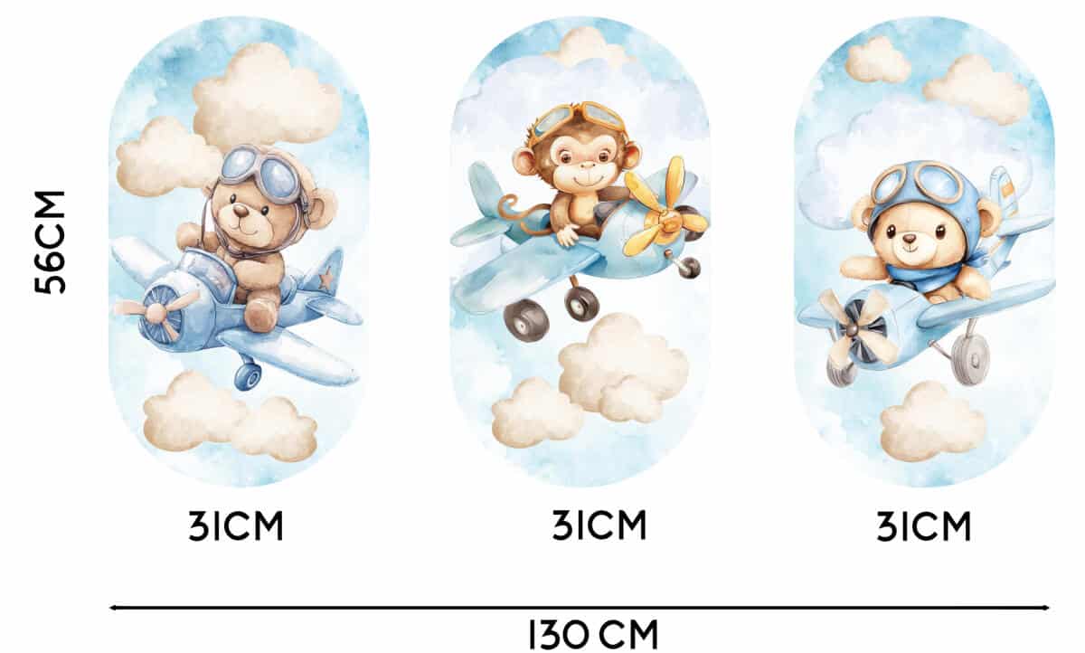 Błękitne Obrazy dziecięce - Misie, Samoloty i Chmurki 42224 - zdjęcie 6