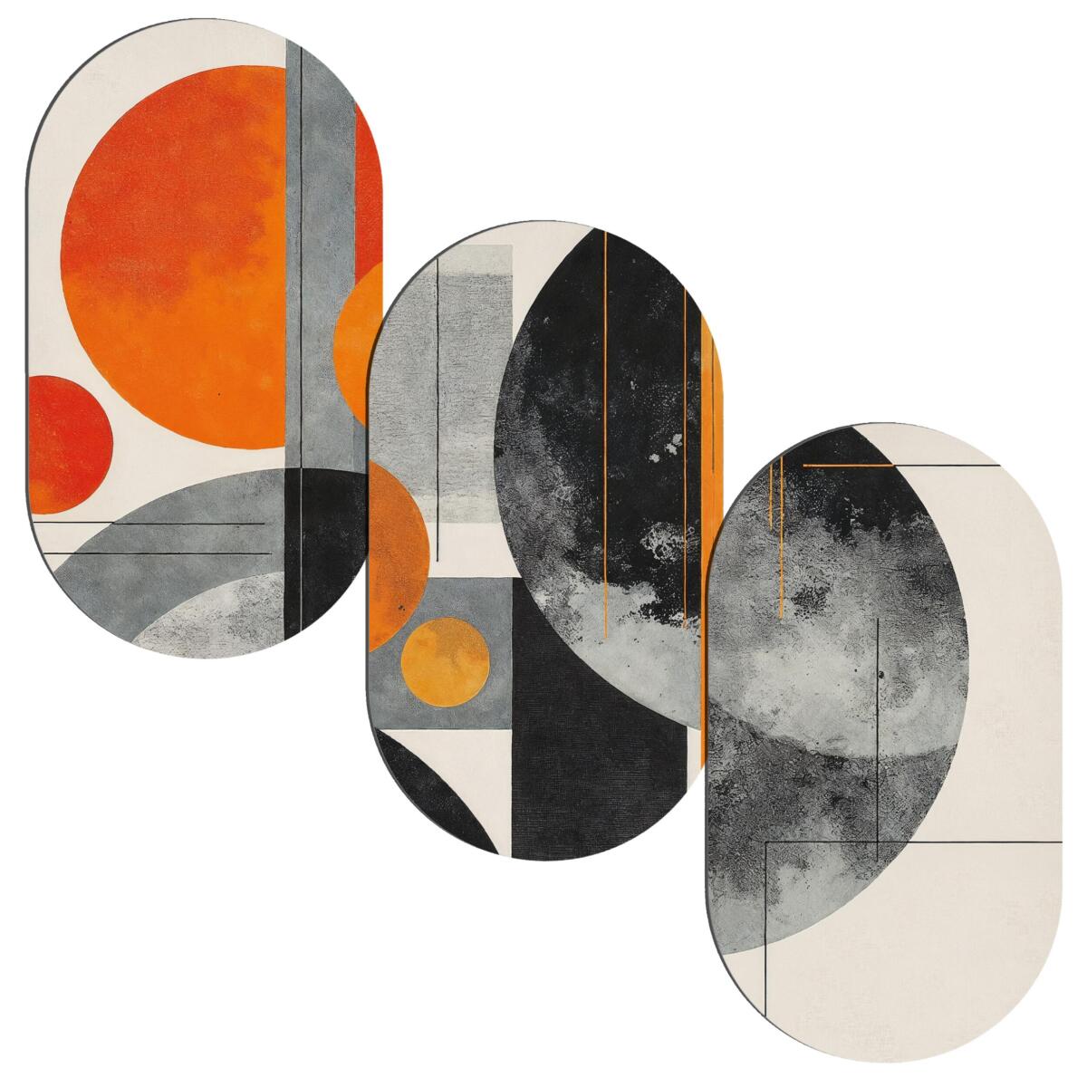 Tryptyk Elipsy w Stylu Retro, Bauhaus- Abstrakcja, Koła | Dekoracja do biura, gabinetu 42233