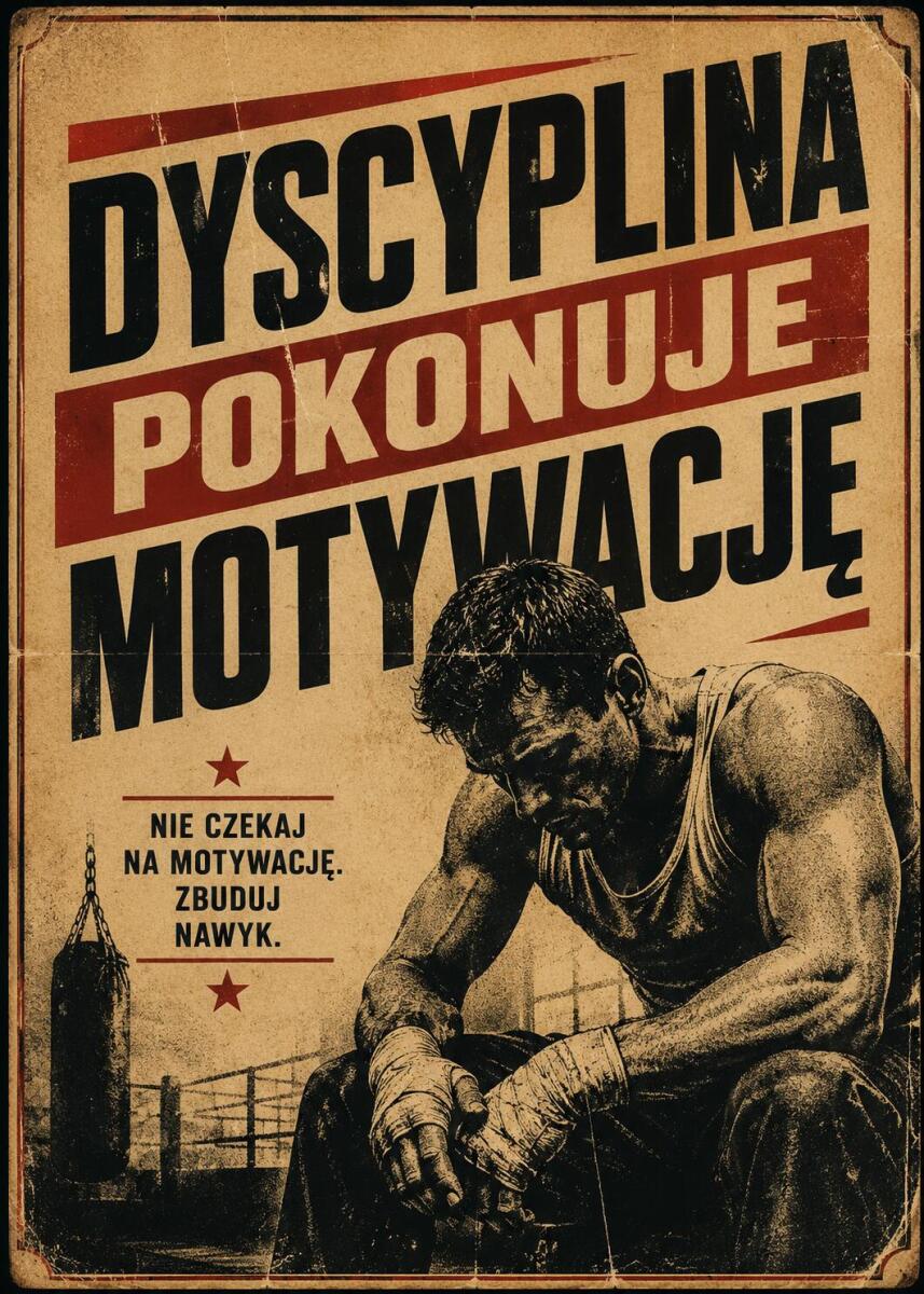 Motywacyjny Plakat Retro- dyscyplina pokonuje motywację | Dekoracja do siłowni, sypialni Loft 76006 - zdjęcie 8