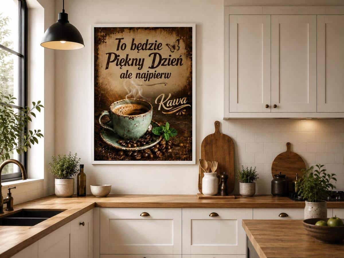 Plakat do kuchni, kawiarni- To będzie piękny dzień, ale najpierw Kawa | Obraz w stylu vintage 76010 - zdjęcie 3