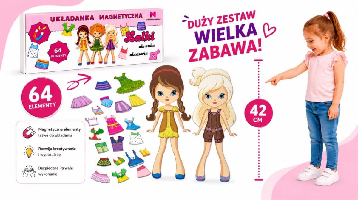 Lalka z ubrankami Duży zestaw z akcesoriami zestaw XXL z magnesem na lodówkę grzejnik 42cm - zdjęcie 2