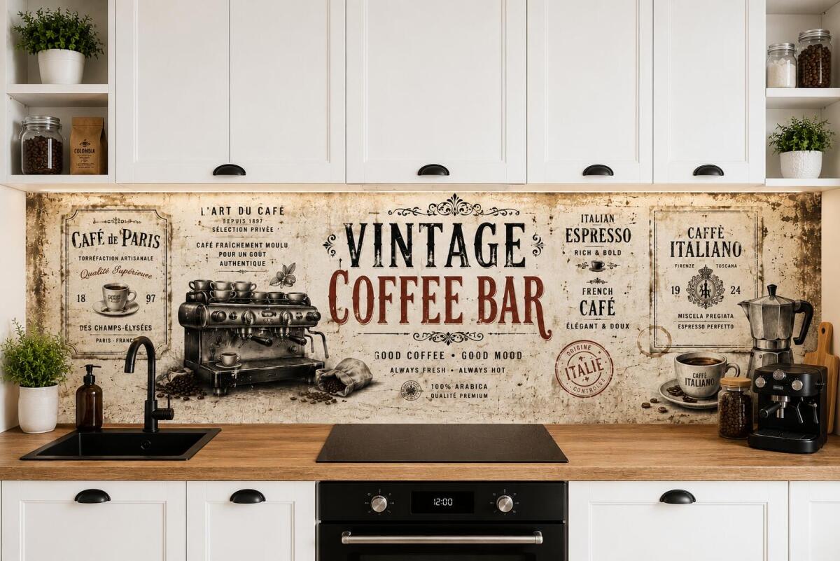 Dekoracyjny Panel ścienny do kuchni w stylu retro- Vintage Coffee Bar 76016