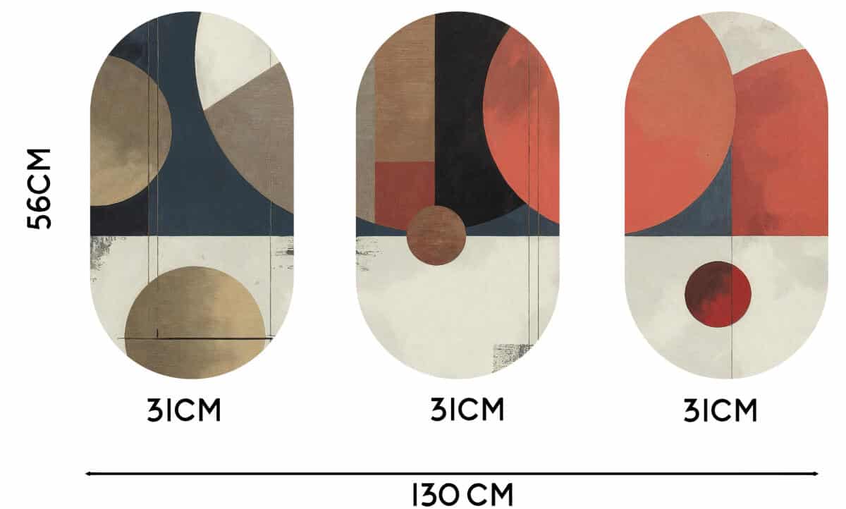 Designerskie Obrazy Elipsy - Abstrakcja, Geometria | Tryptyk Retro- Terakota i Granat 42234 - zdjęcie 3