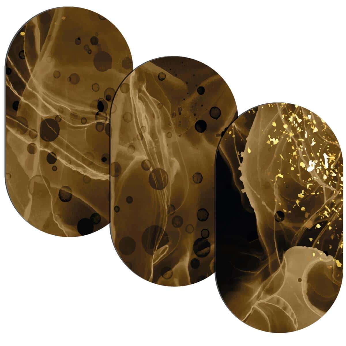 Elegancki Tryptyk Elipsy - Złota Abstrakcja Fluid Art 42239