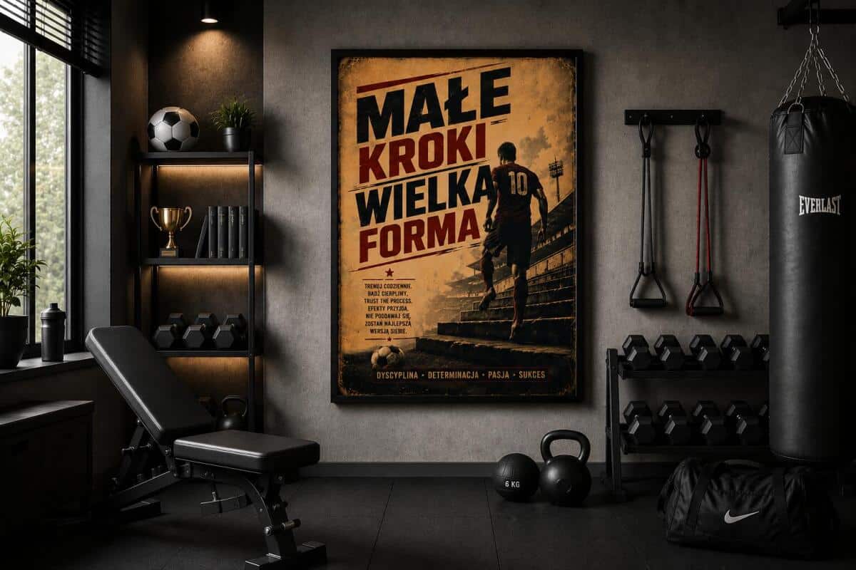 Plakat motywacyjny Vintage | Dekoracja Home Gym Fitness- Plakat sportowy Małe Kroki wielka forma 76001 - zdjęcie 4