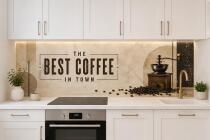 Panel Kuchenny Retro Coffee- Beżowy marmur i kawa | Płyta nad blat do kawiarni, kuchni 76028 - miniaturka 1