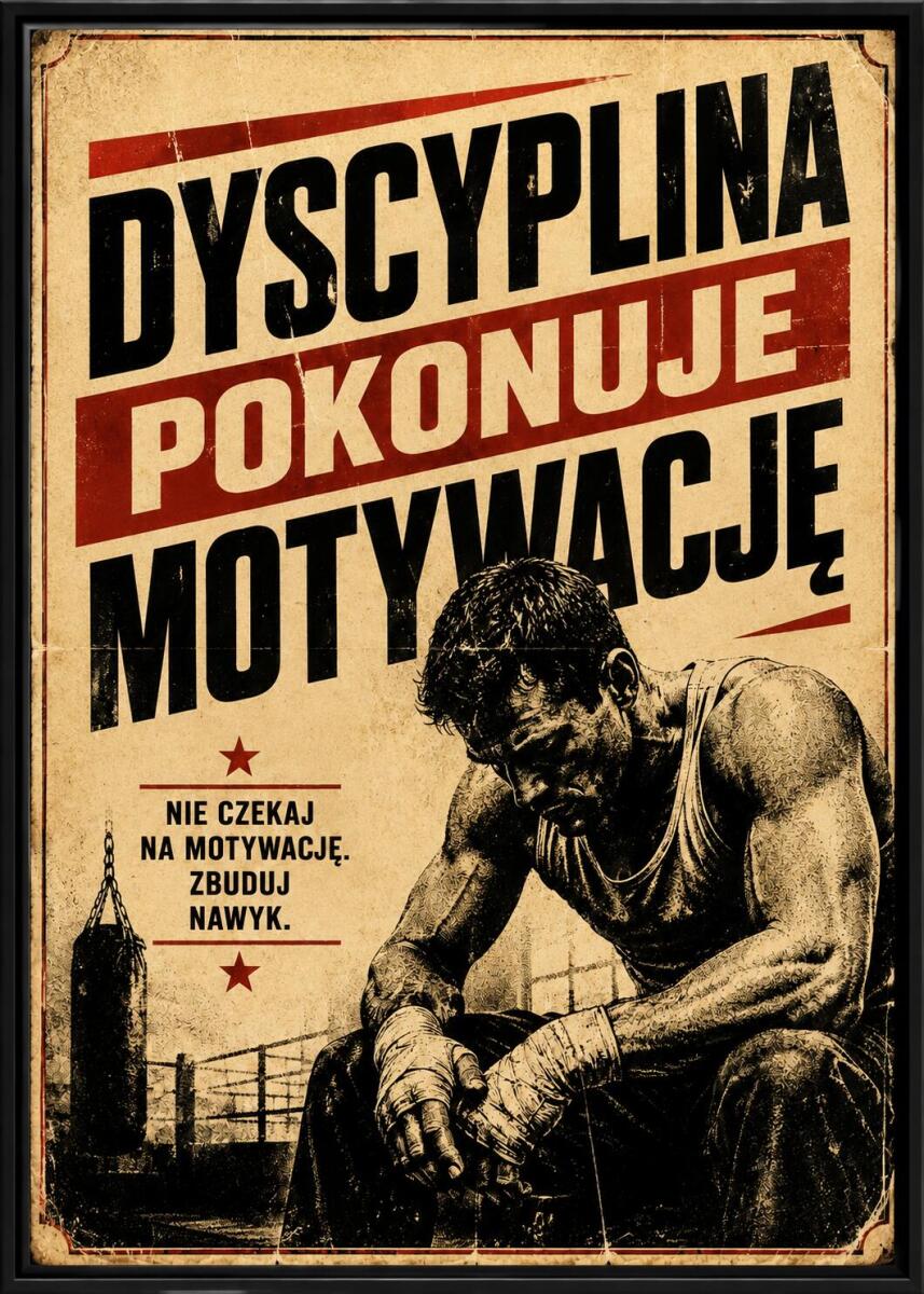 Motywacyjny Plakat Retro- dyscyplina pokonuje motywację | Dekoracja do siłowni, sypialni Loft 76006