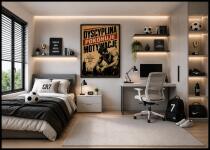Motywacyjny Plakat Retro- dyscyplina pokonuje motywację | Dekoracja do siłowni, sypialni Loft 76006 - miniaturka 7