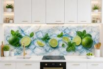 Nowoczesny Lacobel do kuchni- Limonki | Panel kuchenny owoce na marmurze 76020 - miniaturka 2