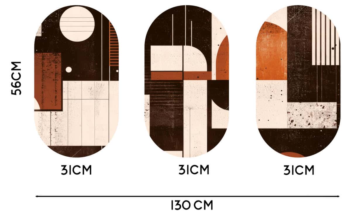 Obrazy Owalne w stylu Bauhaus | Abstrakcyjny Tryptyk Retro 42236 - zdjęcie 2