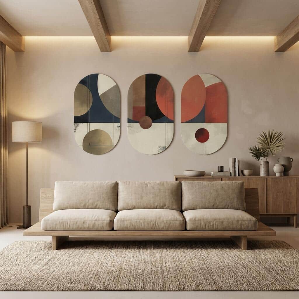 Designerskie Obrazy Elipsy - Abstrakcja, Geometria | Tryptyk Retro- Terakota i Granat 42234 - zdjęcie 2