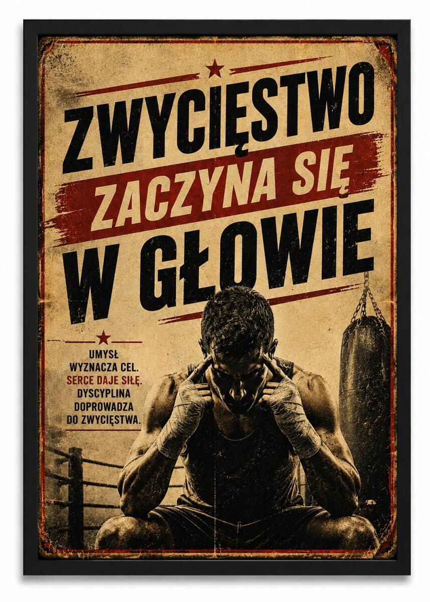 Plakat motywacyjny w stylu Retro | Obraz sportowy- Bokser | Zwycięstwo zaczyna się w głowie 76002
