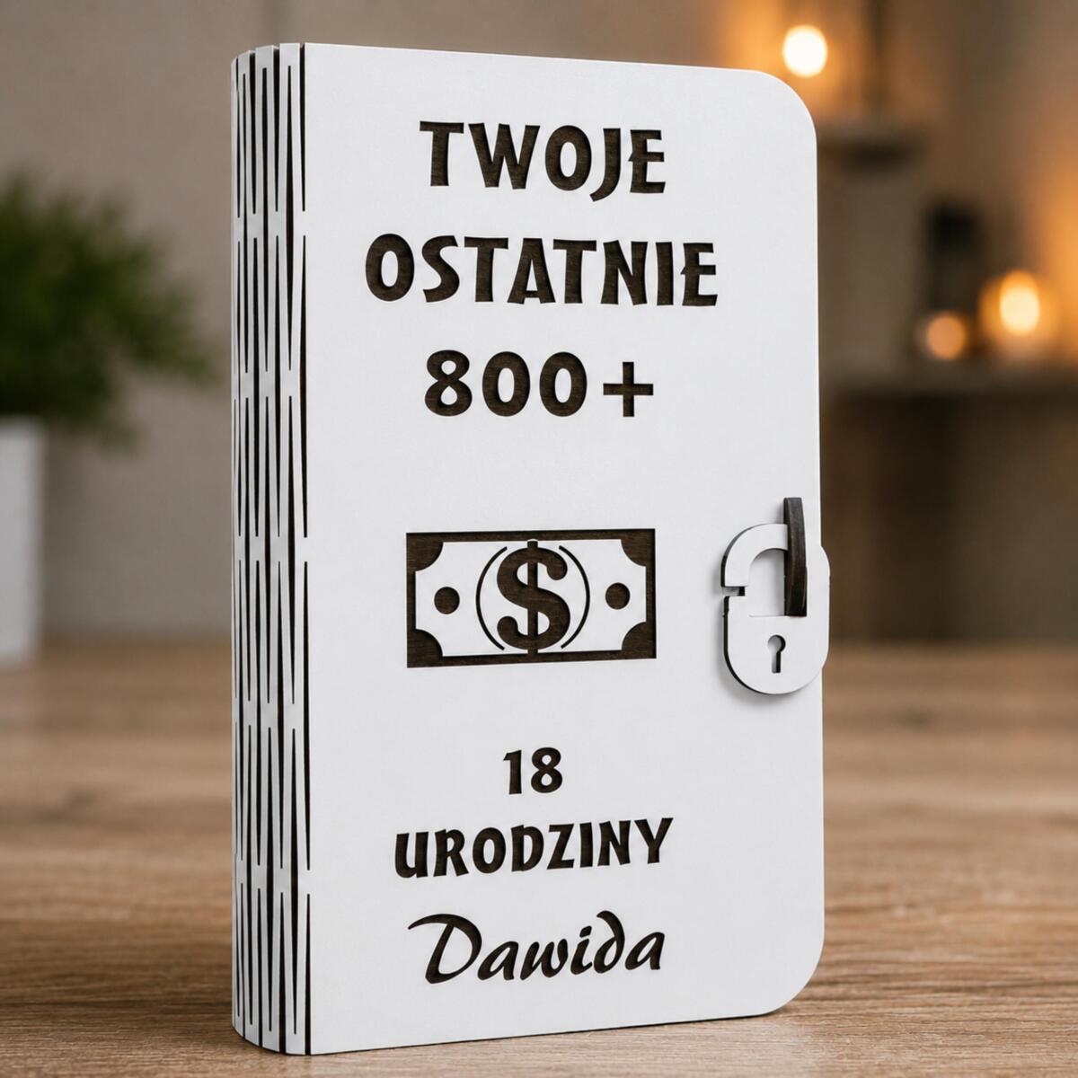 Pudełko na pieniądze- Prezent na 18 urodziny | Życzenia na osiemnastkę- Twoje Ostatnie 800+ 82428 - zdjęcie 6