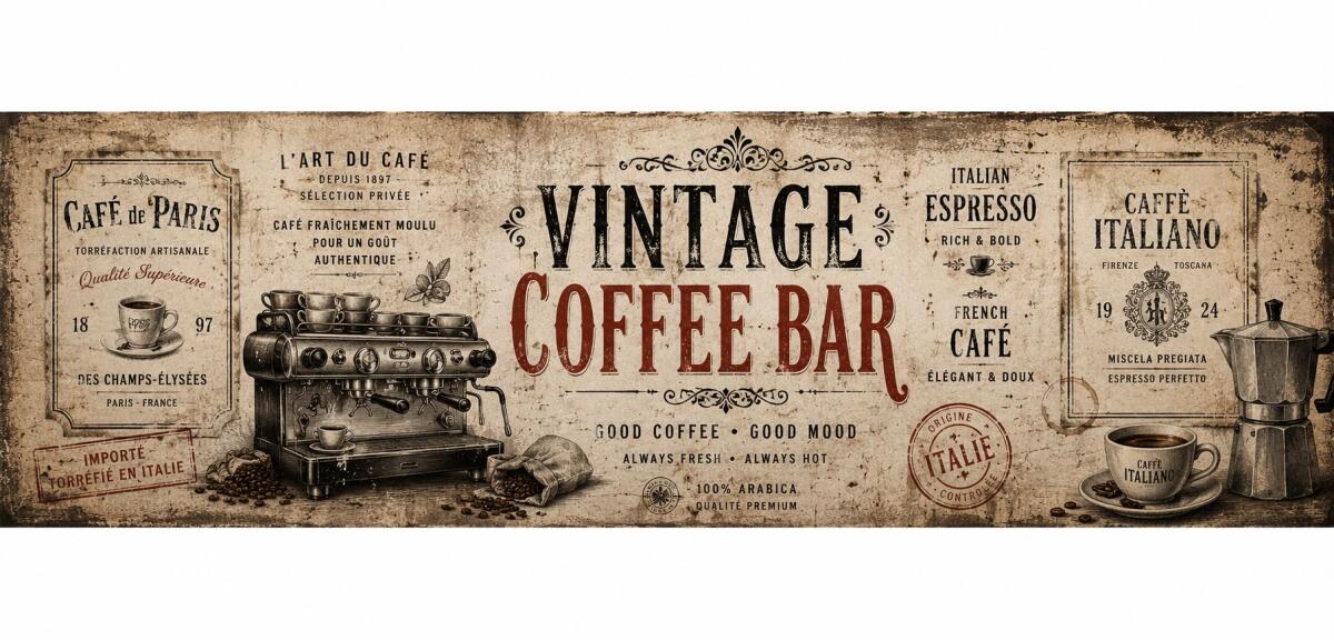 Dekoracyjny Panel ścienny do kuchni w stylu retro- Vintage Coffee Bar 76016 - zdjęcie 3