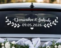 Naklejka na samochód- Imiona Pary Młodej i data | Dekoracja auta do ślubu 51204 - miniaturka 1
