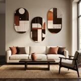 Obrazy Owalne w stylu Bauhaus | Abstrakcyjny Tryptyk Retro 42236 - miniaturka 5