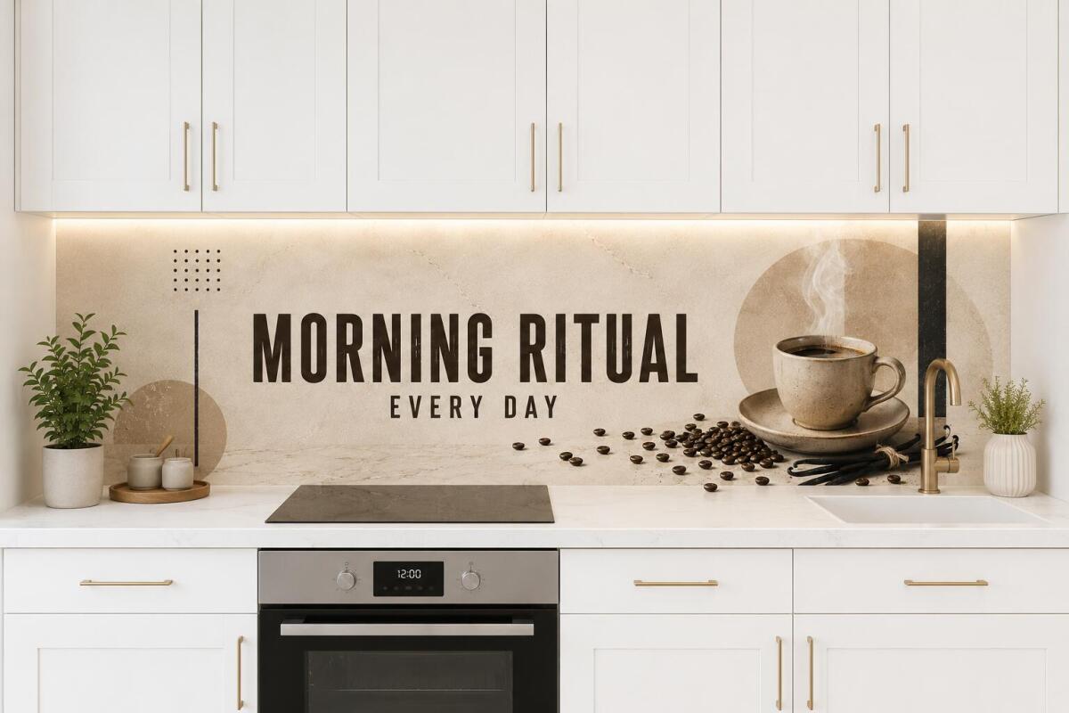 Beżowy Panel nad blat kuchenny- Morning Ritual, Filiżanka Kawy 76029