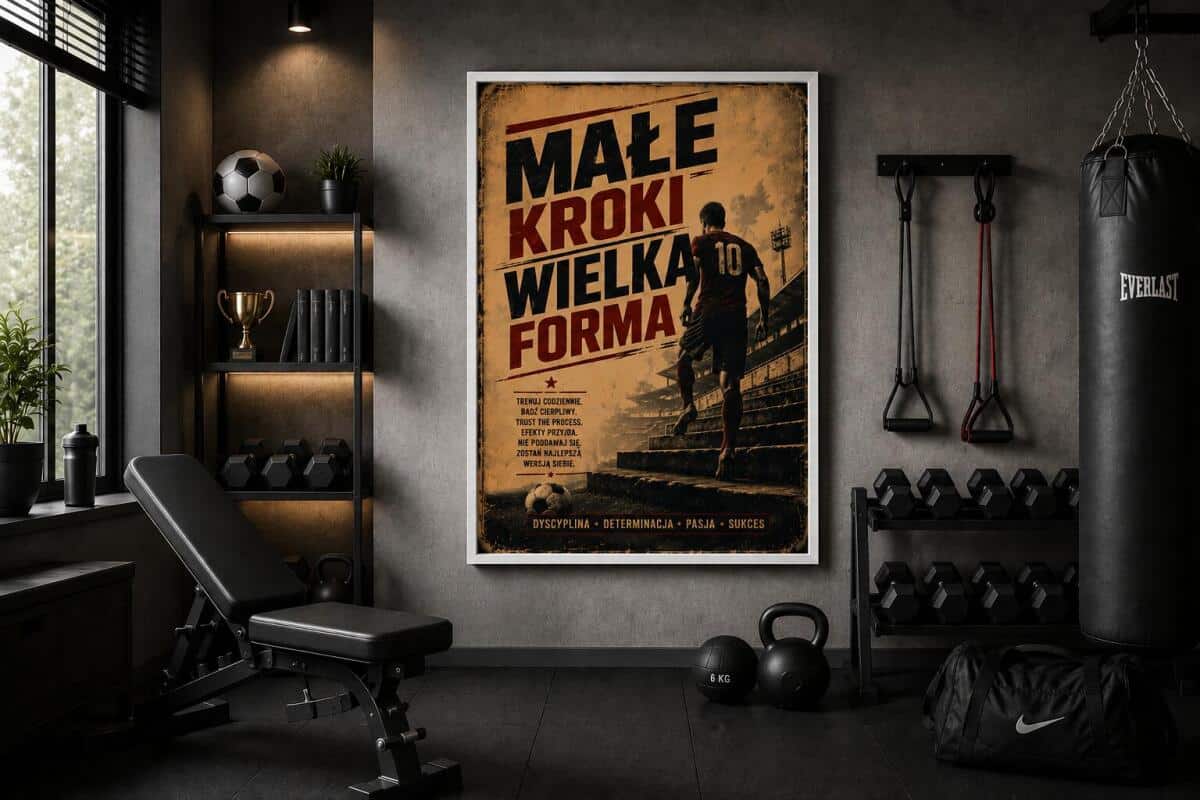 Plakat motywacyjny Vintage | Dekoracja Home Gym Fitness- Plakat sportowy Małe Kroki wielka forma 76001 - zdjęcie 3