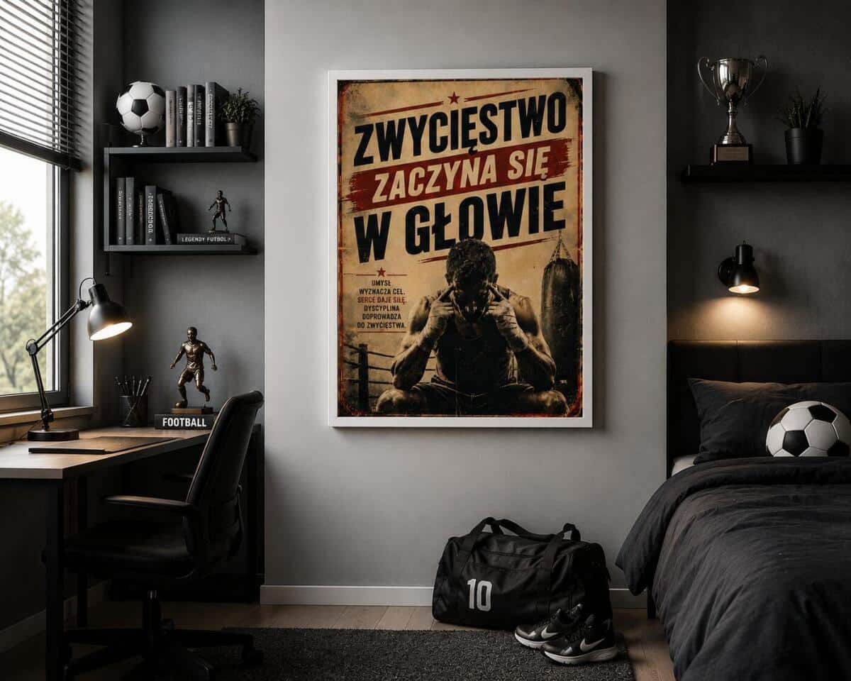 Plakat motywacyjny w stylu Retro | Obraz sportowy- Bokser | Zwycięstwo zaczyna się w głowie 76002 - zdjęcie 4