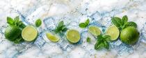 Nowoczesny Lacobel do kuchni- Limonki | Panel kuchenny owoce na marmurze 76020 - miniaturka 3