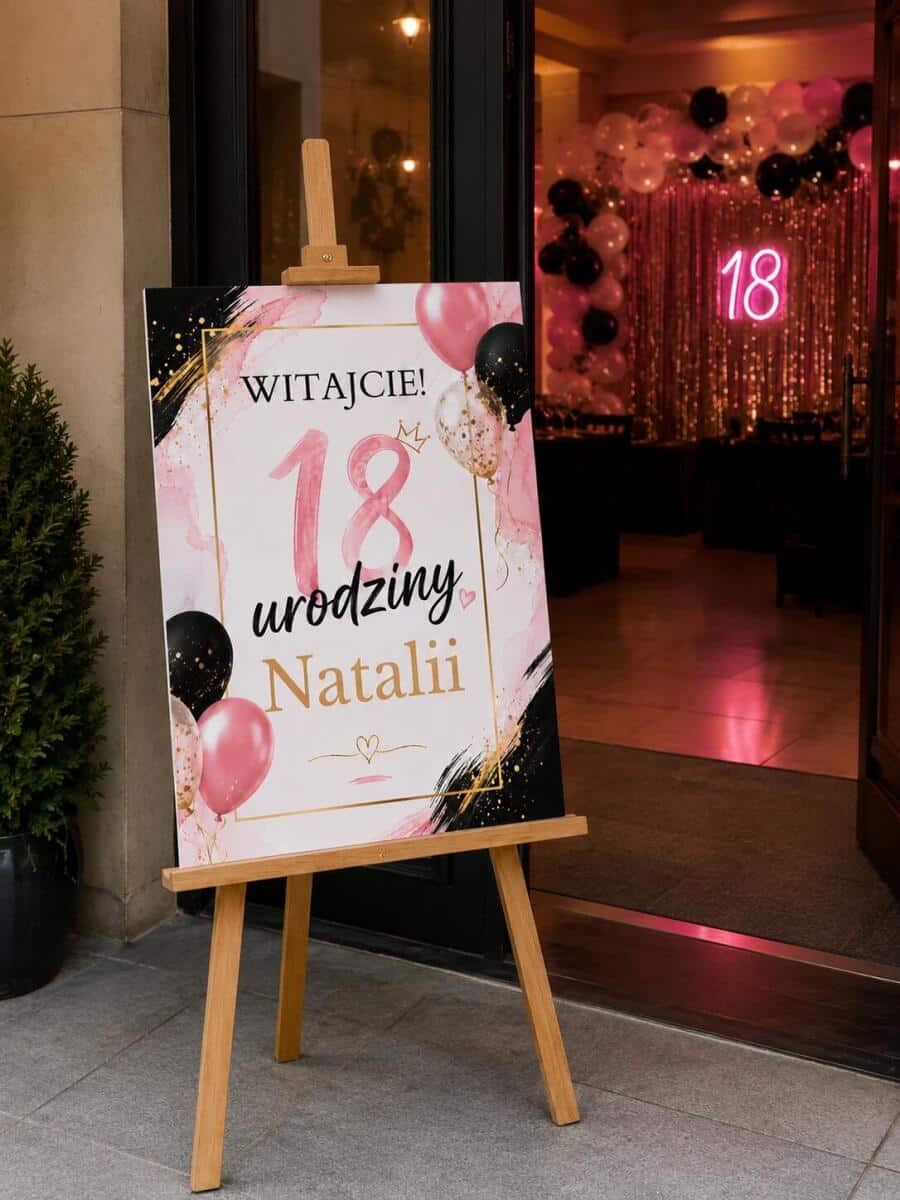 Tablica Powitalna na 18 urodziny w stylu Glamour, Tło do zdjęć na osiemnastkę 31002 - zdjęcie 2