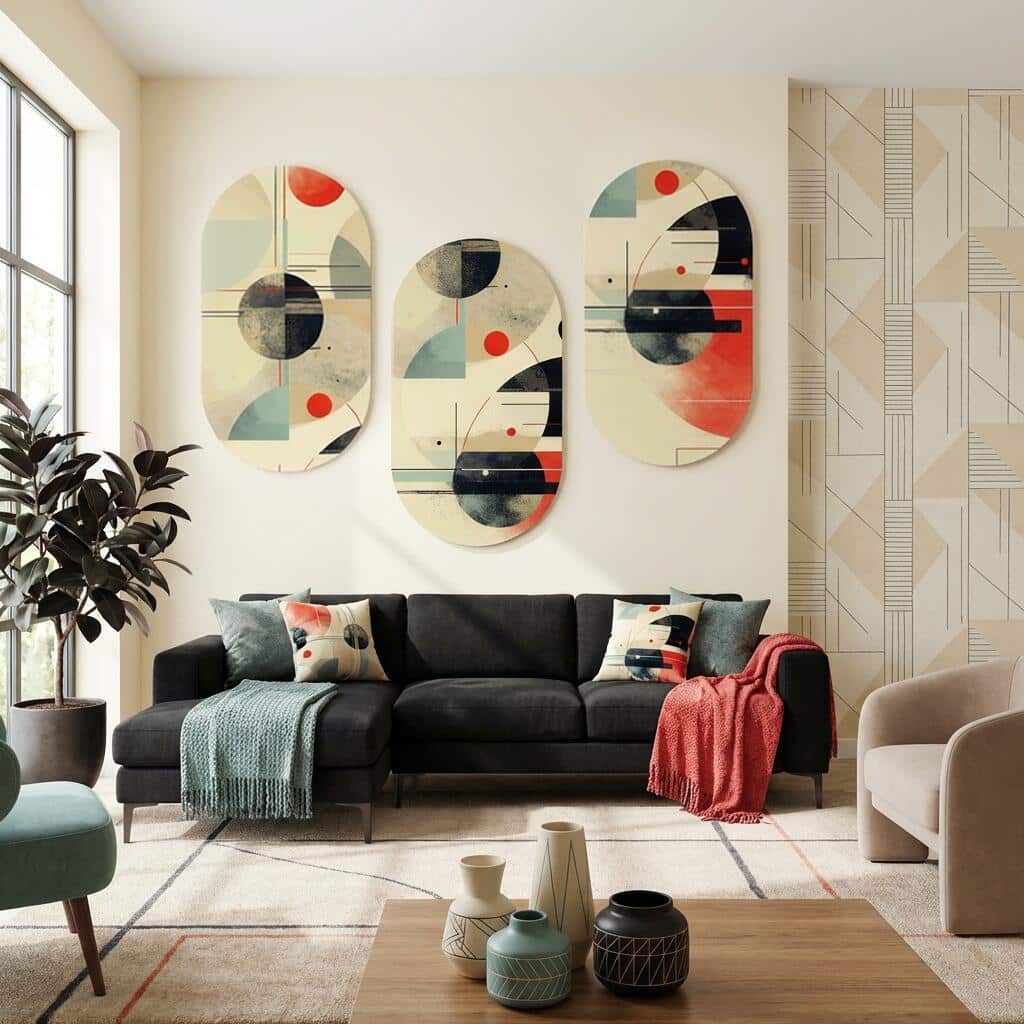 Oryginalne Obrazy do salonu Owale - Geometryczna Abstrakcja Retro 42231 - zdjęcie 4